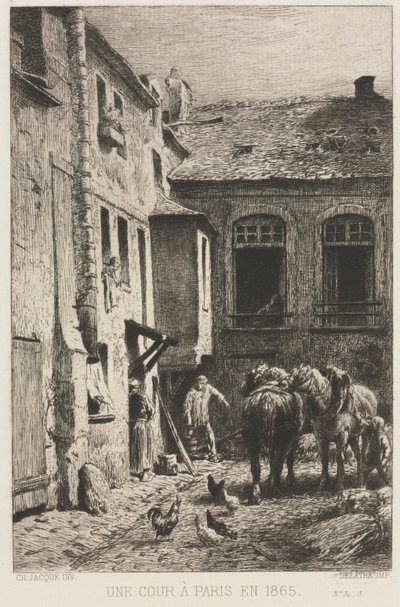 パリの中庭 作： Charles Emile Jacque