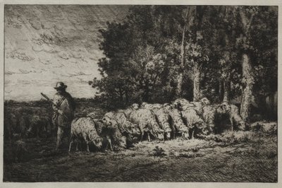 森の端にいる群れ 作： Charles Emile Jacque