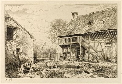 農民住宅の中庭 作： Charles Emile Jacque