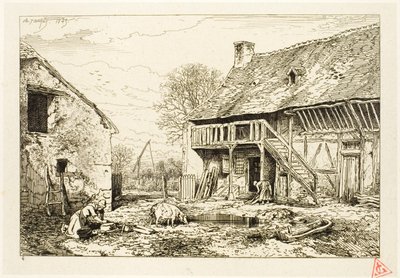 農民住宅の中庭 作： Charles Emile Jacque