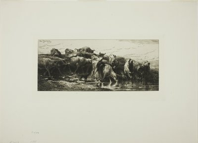 川から飲む牛 作： Charles Emile Jacque