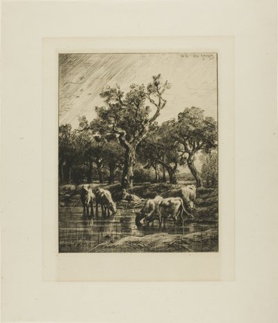 水飲み場の牛 作： Charles Emile Jacque