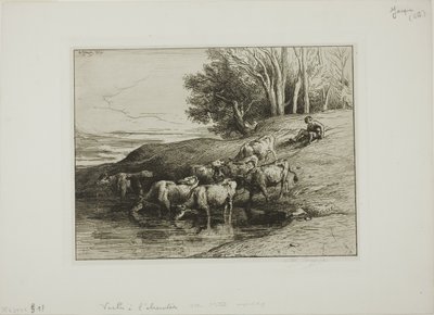 水飲み場の牛 作： Charles Emile Jacque