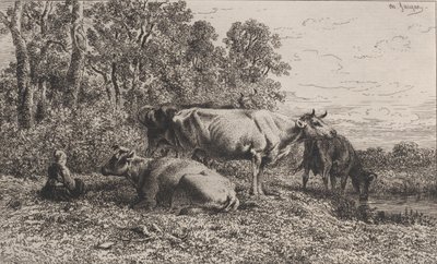 オランダの牛、1864年。 作： Charles Emile Jacque