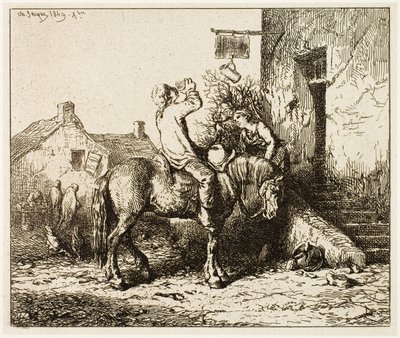 旅館への入り口、農民の飲酒 作： Charles Emile Jacque