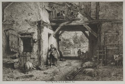 農場のインテリア 作： Charles Emile Jacque