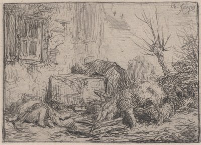 カリフォルニア州ファームヤード 1845年。 作： Charles Emile Jacque