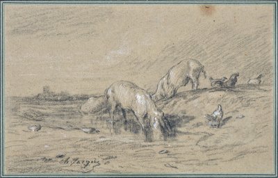 豚の群れシャルル・ジャック（1813-1894）による描画 作： Charles Emile Jacque