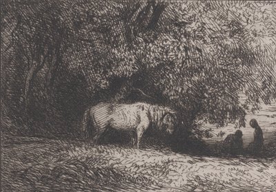 木の枝の下の馬、1846年。 作： Charles Emile Jacque