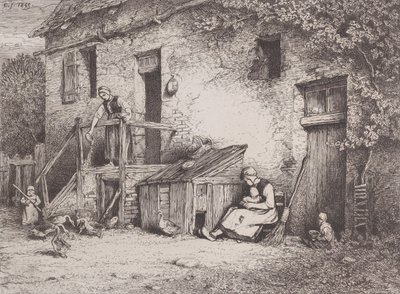 家の前、1845年。 作： Charles Emile Jacque