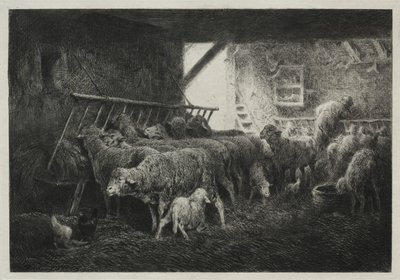 羊小屋の内部 作： Charles Emile Jacque