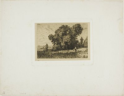 アリーグル島の風景、二人の女性とともに 作： Charles Emile Jacque