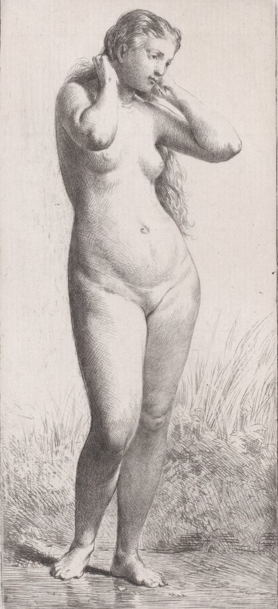 お風呂の若い女性、1866年。 作： Charles Emile Jacque