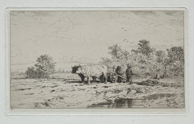 風景、労働者 作： Charles Emile Jacque