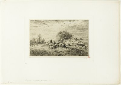 豚の群れのある風景 作： Charles Emile Jacque
