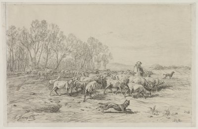 羊の群れのある風景 作： Charles Emile Jacque