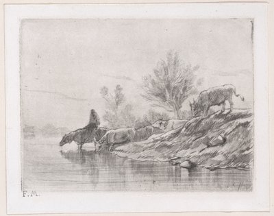 牛のいる風景、1848年。 作： Charles Emile Jacque