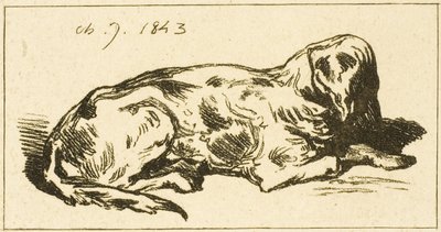横たわっている犬 作： Charles Emile Jacque