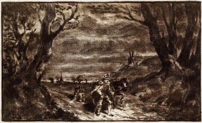 Man Leading Horse、19世紀（ethcing、drypoint、roullet） 作： Charles Emile Jacque