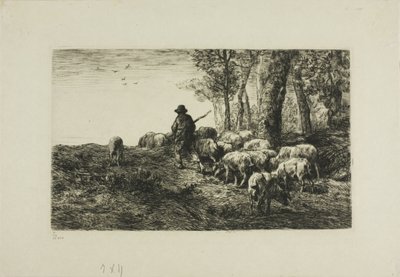 豚の群れを持つ男 作： Charles Emile Jacque