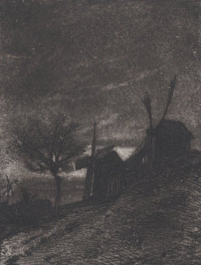 モンマルトルのミルズ、1846 年。 作： Charles Emile Jacque