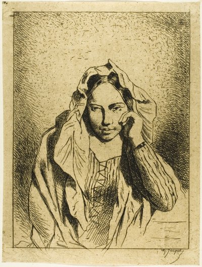 座っている女性の肖像 作： Charles Emile Jacque