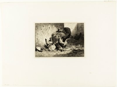 おんどりとめんどり 作： Charles Emile Jacque
