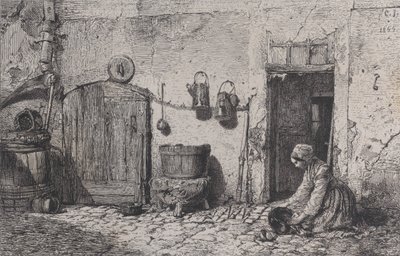 スクラビングウーマン、1844年。 作： Charles Emile Jacque