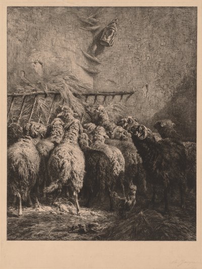 ベアルンの羊舎 作： Charles Emile Jacque
