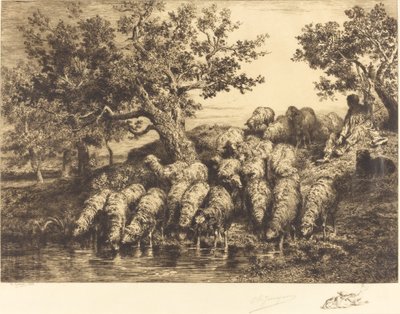 水飲み場の羊 作： Charles Emile Jacque