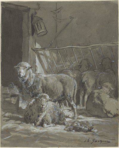 飼い葉桶の羊 作： Charles Emile Jacque