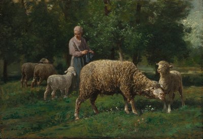 羊と羊飼い、c。 1876年。 作： Charles Emile Jacque
