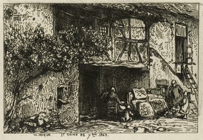 家の前の階段 作： Charles Emile Jacque