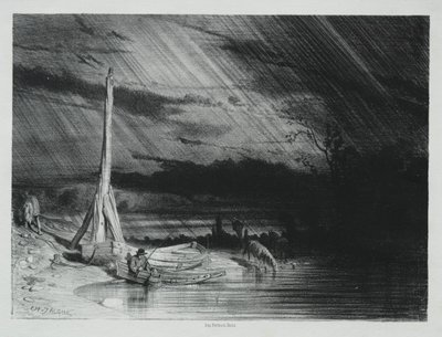 漁師、雨の天候、1847年。 作： Charles Emile Jacque