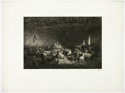The Large Sheepcot (横型プレート) 作： Charles Emile Jacque
