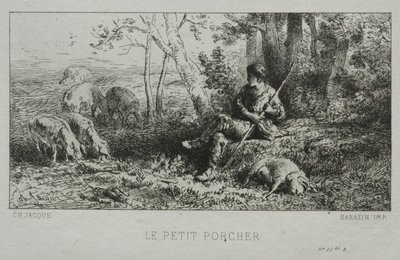 小さな豚群。 作： Charles Emile Jacque