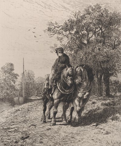 曳舟道、1864 年。 作： Charles Emile Jacque