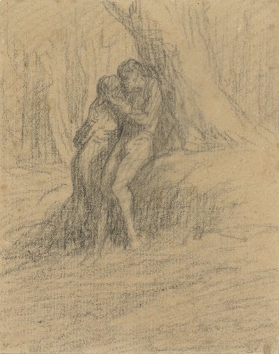 重い木の下で恋をする農民の夫婦 作： Charles Emile Jacque