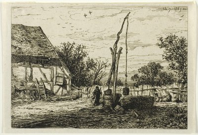 農場の中庭の井戸 作： Charles Emile Jacque