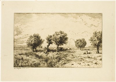 風景の中の柳 作： Charles Emile Jacque