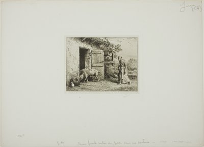 豚を家に連れ帰る女性 作： Charles Emile Jacque