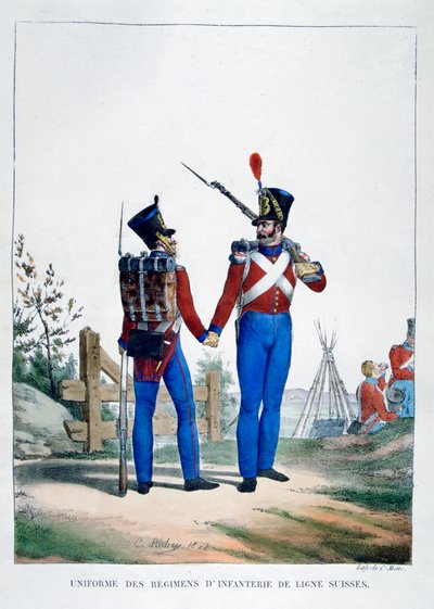 スイスの歩兵連隊の制服、フランス、1823年。 作： Charles Etienne Pierre Motte