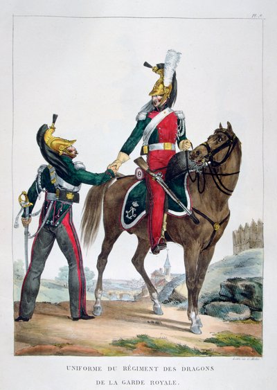 1823年、フランスの王室警備隊の連隊の制服。 作： Charles Etienne Pierre Motte