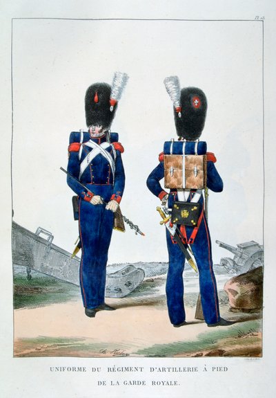 1823年にフランスの王室警備隊の歩兵連隊の制服。 作： Charles Etienne Pierre Motte