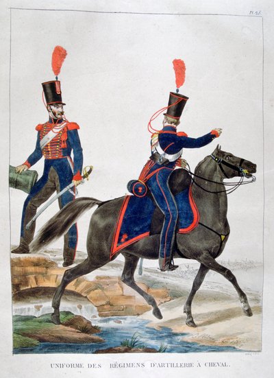 1823年フランスの馬砲連隊の制服。 作： Charles Etienne Pierre Motte