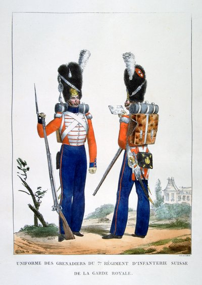 1823年にフランスの王室警備隊の歩兵連隊、スイス手榴弾兵の第7連隊。 作： Charles Etienne Pierre Motte