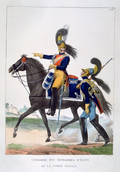 1823年にフランスの王室警備隊の制服を着た制服。 作： Charles Etienne Pierre Motte