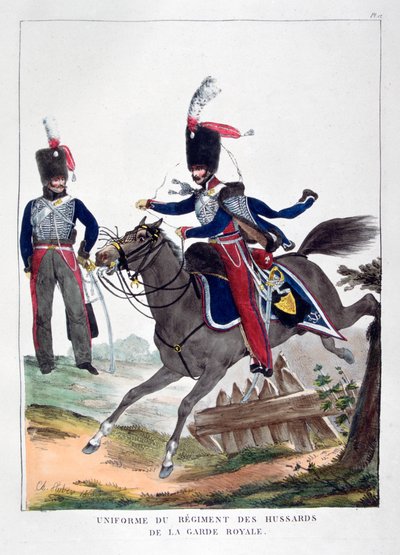 1823年のフランス王室警備隊の騎兵連隊の制服。 作： Charles Etienne Pierre Motte