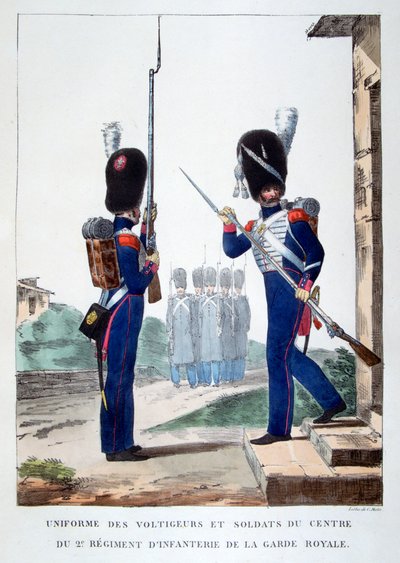 1823年のフランス王室の第2歩兵の制服。 作： Charles Etienne Pierre Motte