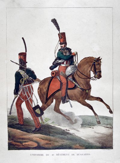 1823年のフランスの騎兵の第6連隊の制服。 作： Charles Etienne Pierre Motte